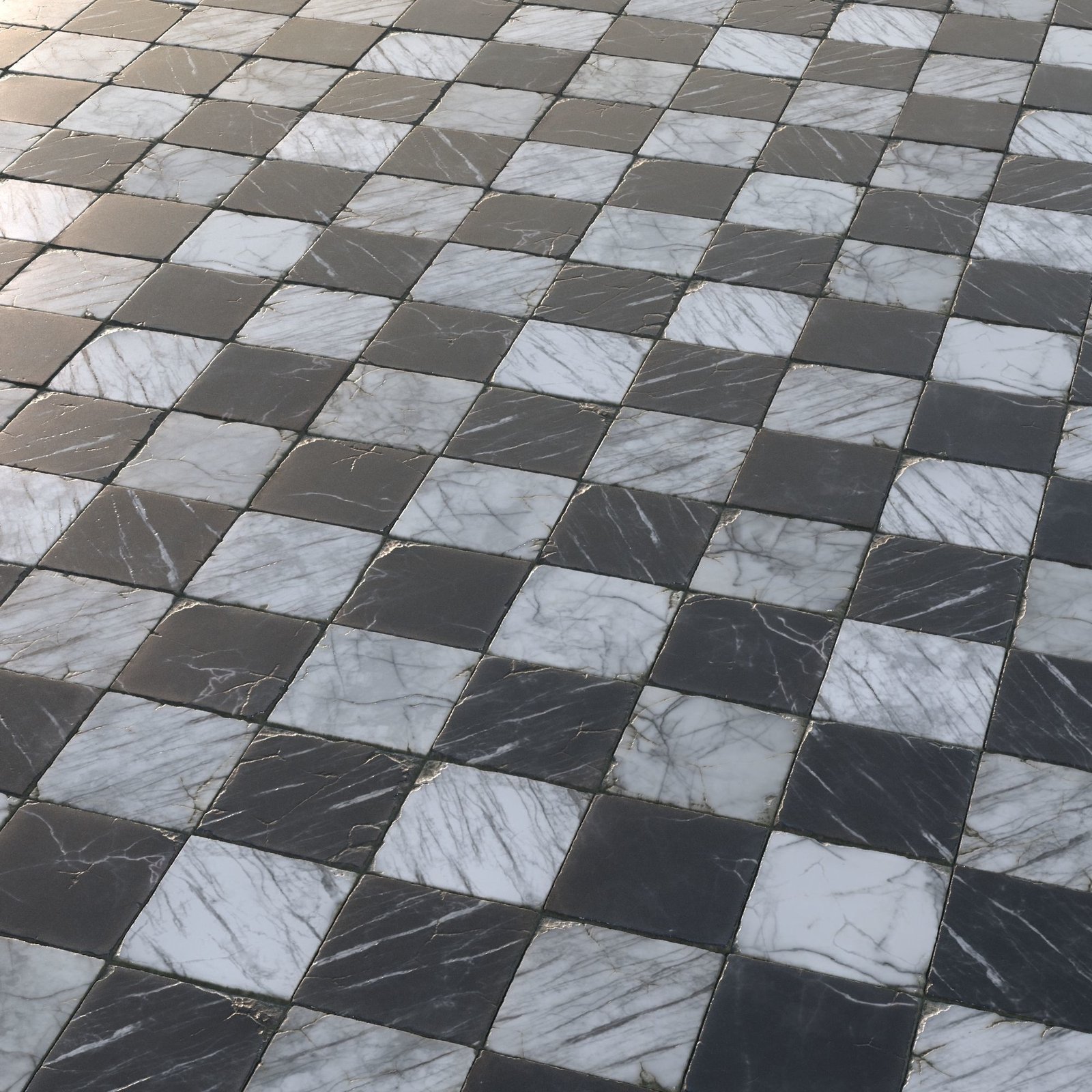 aged marble black and white large chequered tiles 3d model low poly